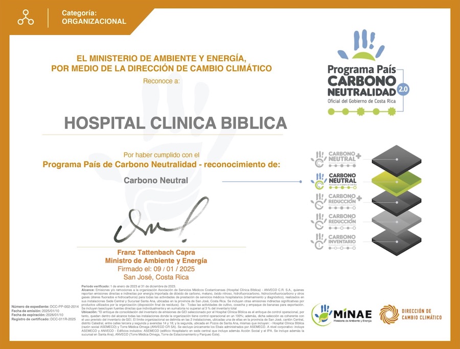 Declaratoria de Carbono Neutral - Hospital Clínica Bíblica