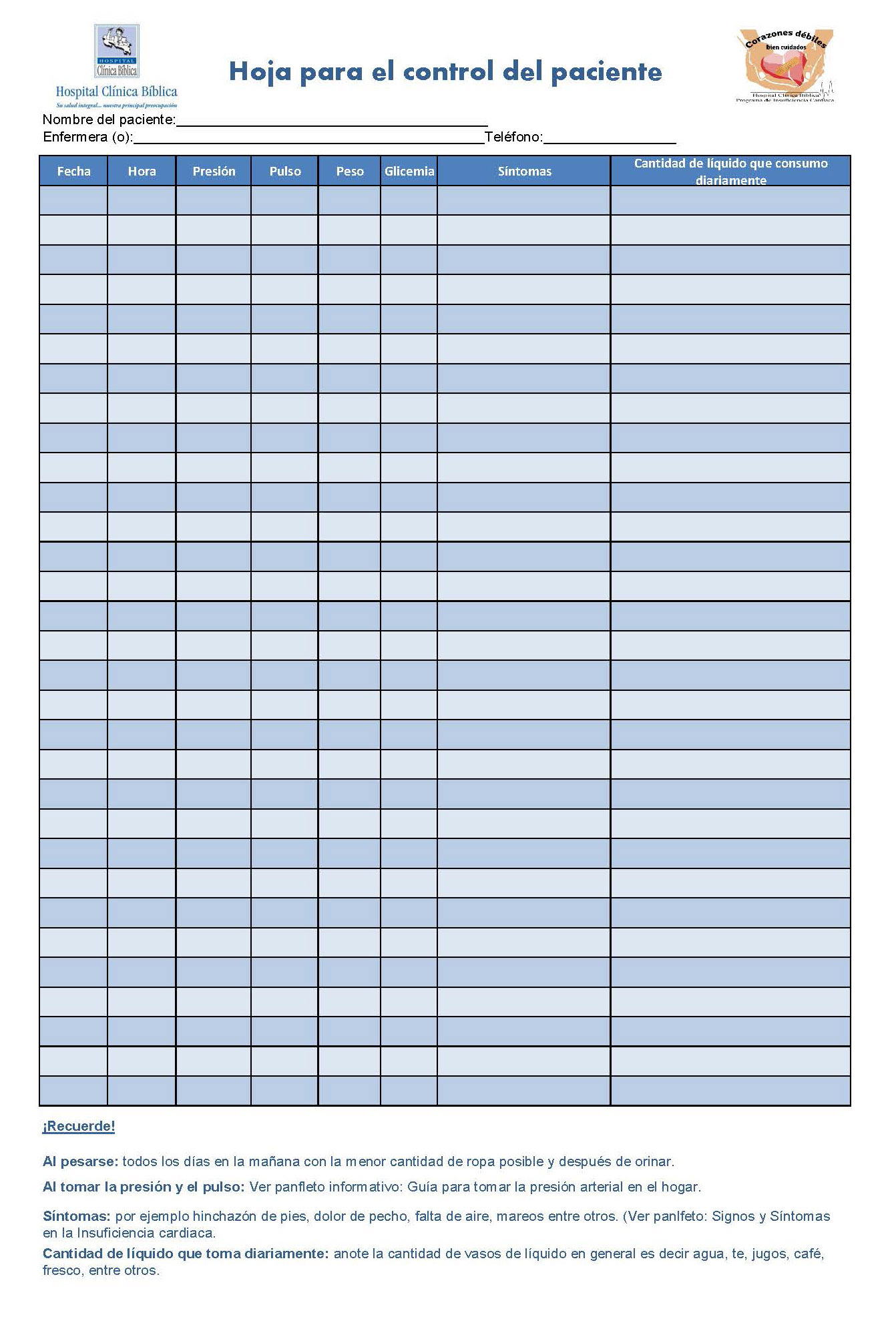 Hoja de control Programa de Insuficiencia Cardíaca