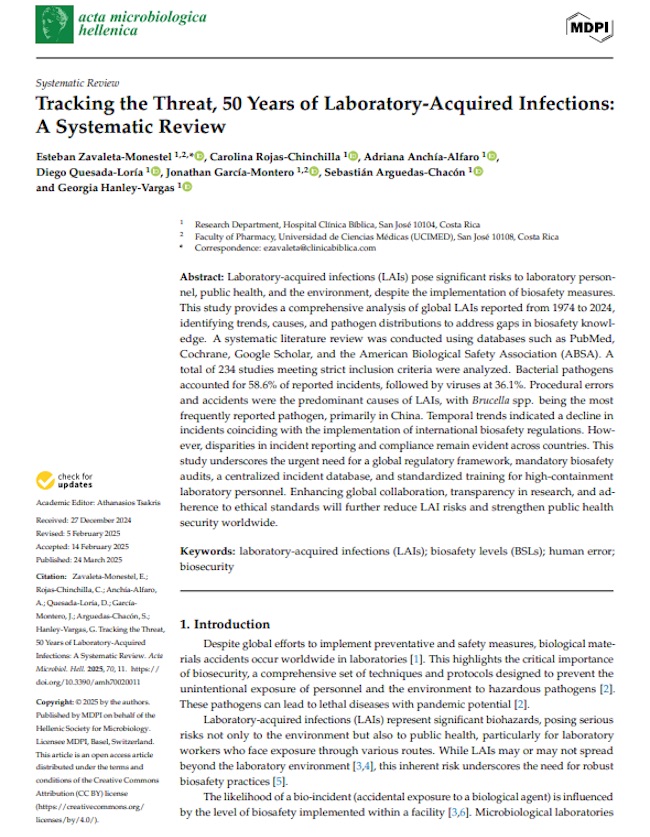 Tracking the Threat, 50 Years of Laboratory-Acquired Infections: A Systematic Review