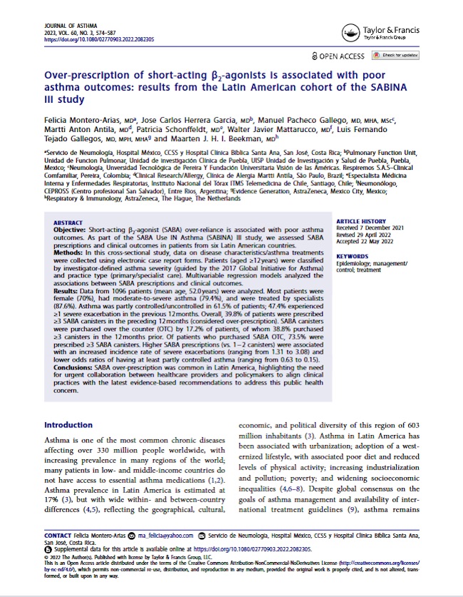 Over-prescription of short-acting β<sub>2</sub>-agonists is associated with poor asthma outcomes: results from the Latin American cohort of the SABINA III study