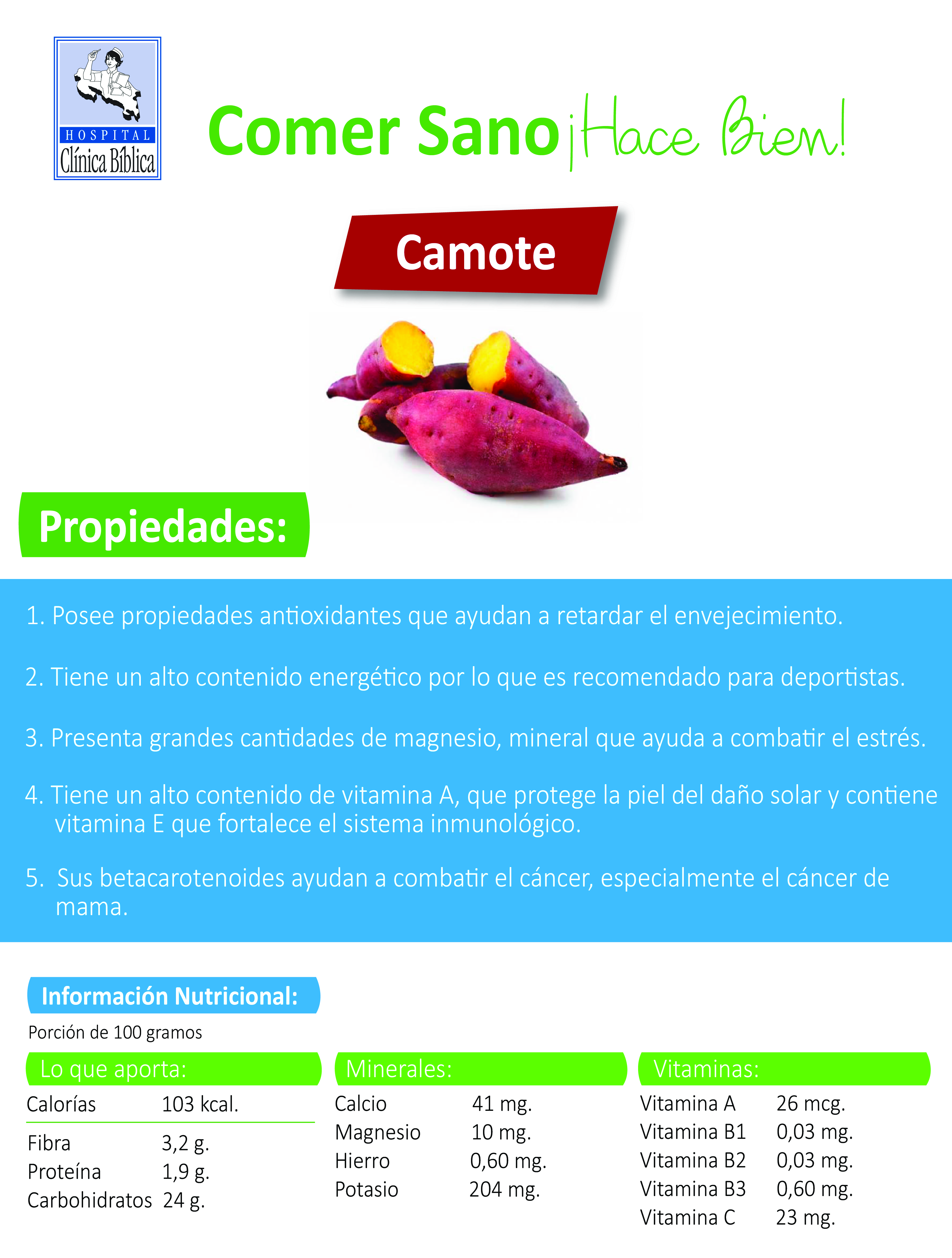 Propiedades del camote